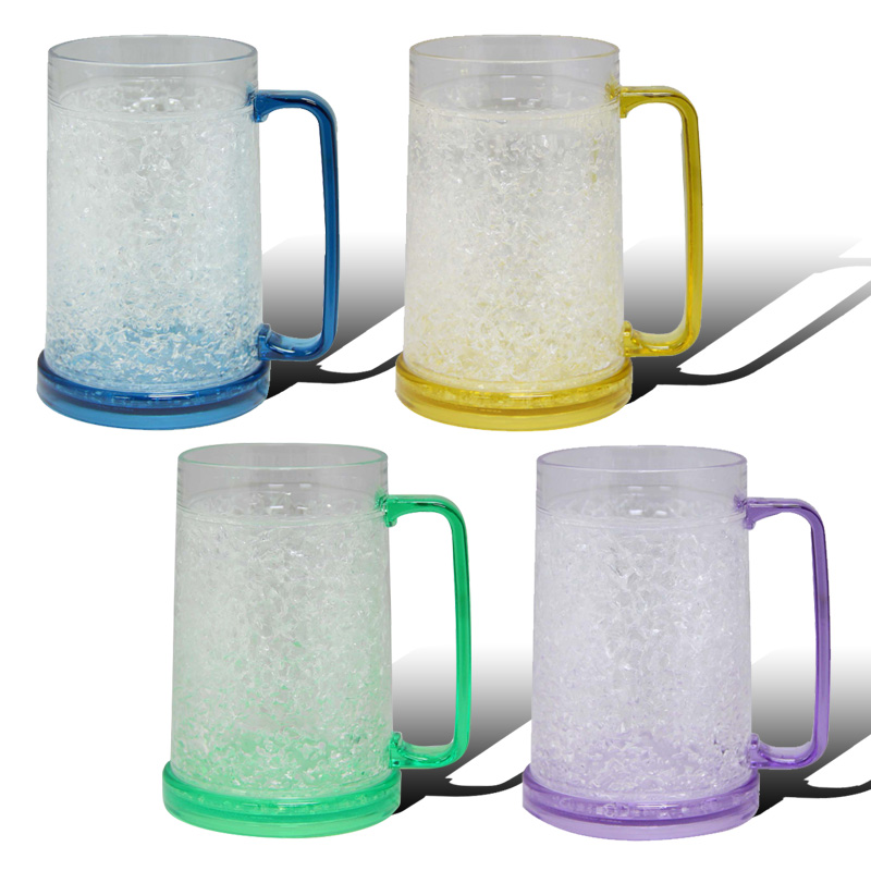 SET ICED GEL BEER MUG CUP FREEZE FROSTY JELLY JUG STEIN BLUE GREEN